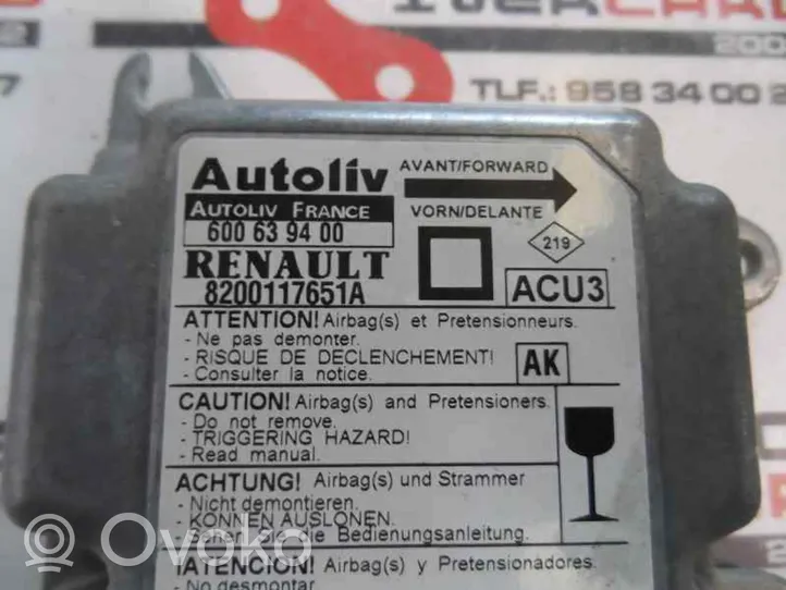 Renault Megane I Centralina/modulo airbag 8200117651A