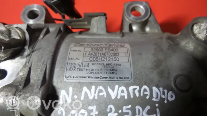 Nissan Navara Ilmastointilaitteen kompressorin pumppu (A/C) 