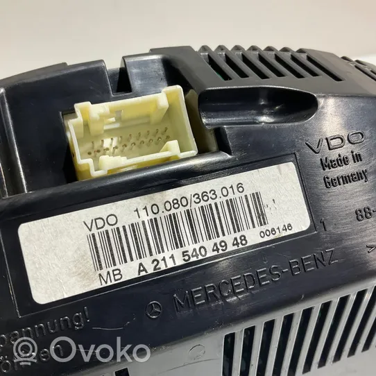 Mercedes-Benz E W211 Tachimetro (quadro strumenti) A2115404948