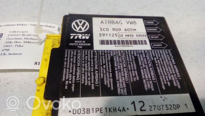 Volkswagen PASSAT B6 Oro pagalvių valdymo blokas 3C0909605M