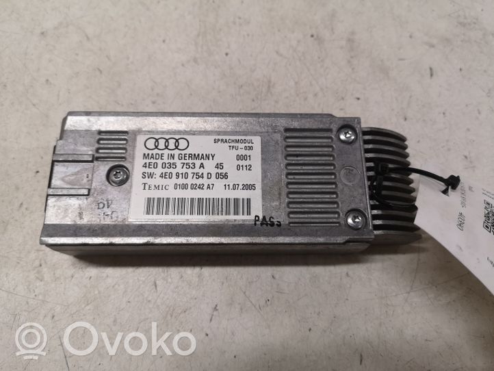 Audi A4 S4 B7 8E 8H Äänikomentojen ohjainlaite 4E0035753A