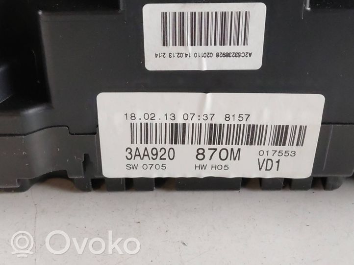 Volkswagen Passat Alltrack Speedometer (instrument cluster) 3AA920870M