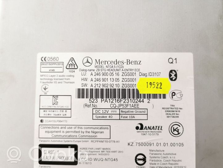Mercedes-Benz A W176 Radio/CD/DVD/GPS-pääyksikkö A2469000516