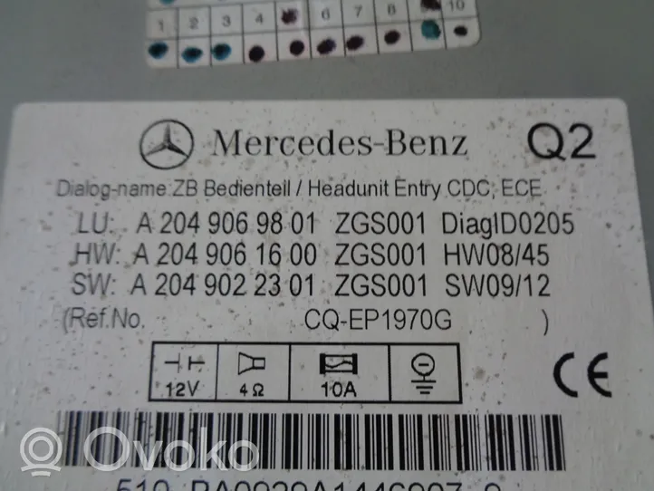 Mercedes-Benz GLK (X204) Radio/CD/DVD/GPS-pääyksikkö A204906980