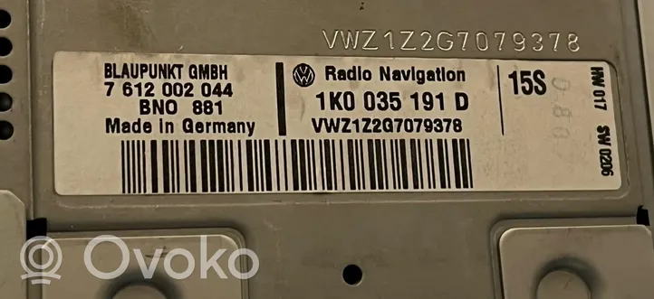 Volkswagen Touran I Radio/CD/DVD/GPS-pääyksikkö 1K0035191D