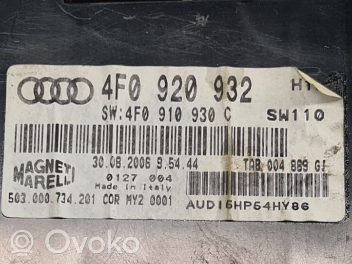 Audi A6 S6 C6 4F Spidometras (prietaisų skydelis) 4F0920932