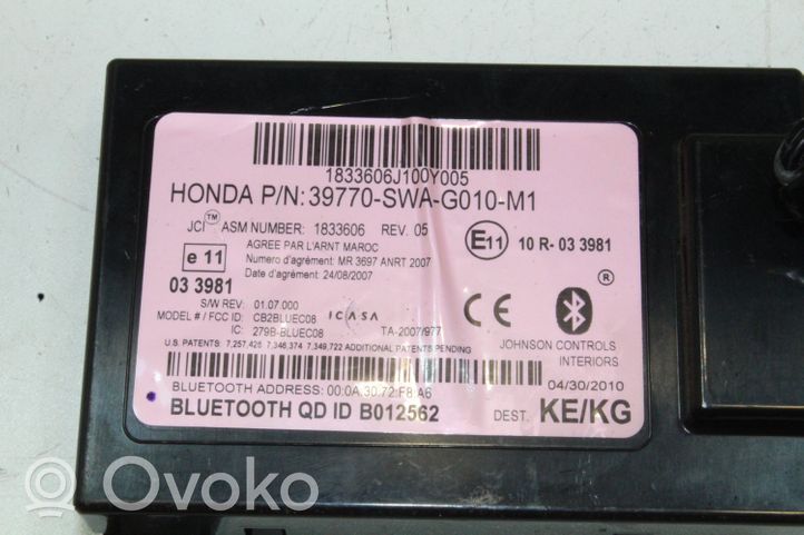 Honda CR-V Moduł / Sterownik Bluetooth 39770SWAG010M1