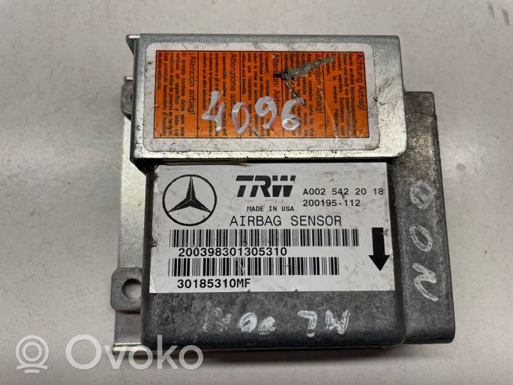 Mercedes-Benz ML W163 Oro pagalvių valdymo blokas 0025422018