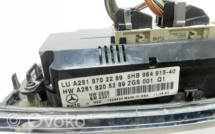 Mercedes-Benz R W251 Ilmastoinnin ohjainlaite A2518702289