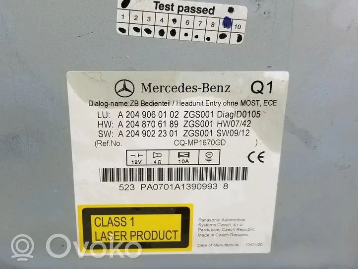 Mercedes-Benz GLK (X204) Panel / Radioodtwarzacz CD/DVD/GPS A2049060102