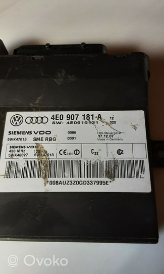 Audi A8 S8 D3 4E Avaimettoman käytön ohjainlaite/moduuli 4E0907181A