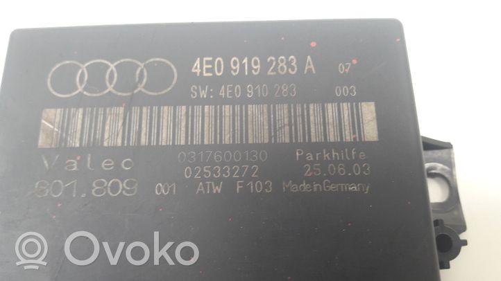 Audi A8 S8 D3 4E Pysäköintitutkan (PCD) ohjainlaite/moduuli 4E0919283A