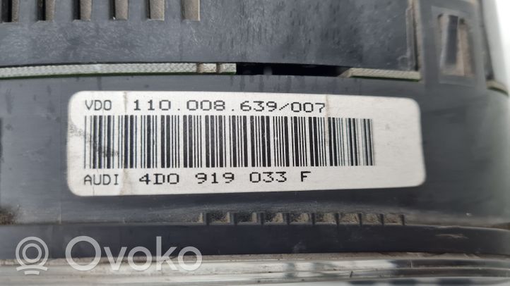 Audi A8 S8 D2 4D Compteur de vitesse tableau de bord 4D0919033F