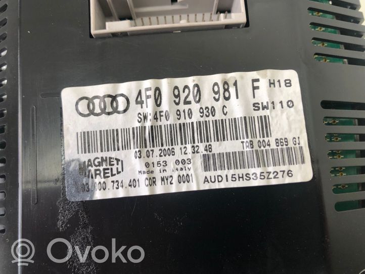 Audi A6 S6 C6 4F Tachimetro (quadro strumenti) 4F0920981F