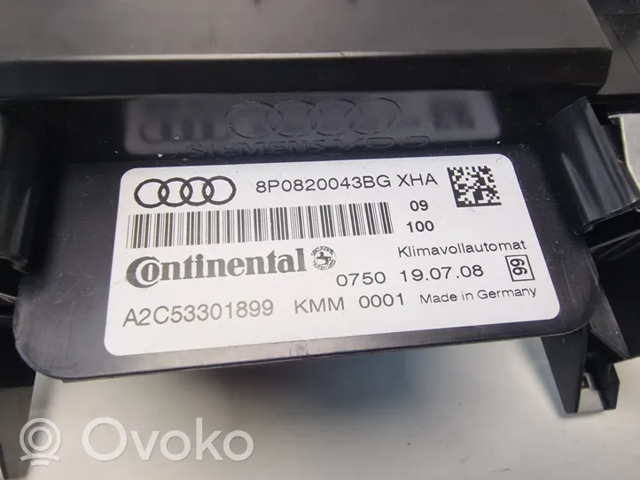 Audi A3 S3 A3 Sportback 8P Ilmastoinnin ohjainlaite 8P0820043BG