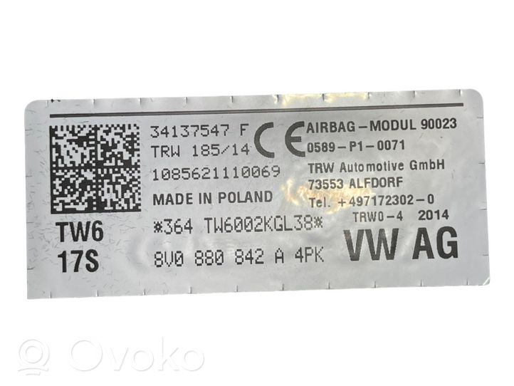 Audi A3 S3 8V Kelių oro pagalvė 8V0880842A