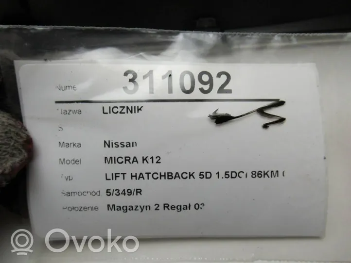 Nissan Micra Compteur de vitesse tableau de bord BG17B