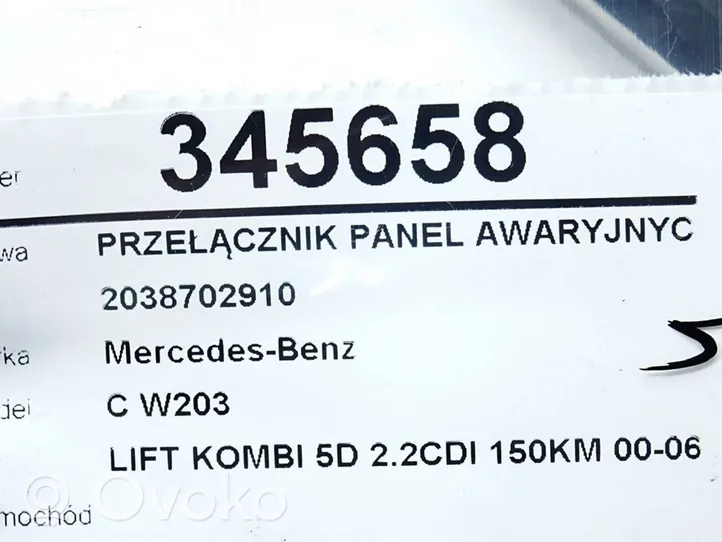 Mercedes-Benz C AMG W203 Autres commutateurs / boutons / leviers 2038702910