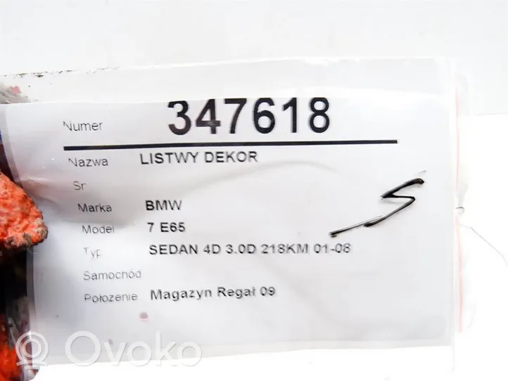 BMW 7 E65 E66 Instrumentu paneļa dekoratīvā apdare 
