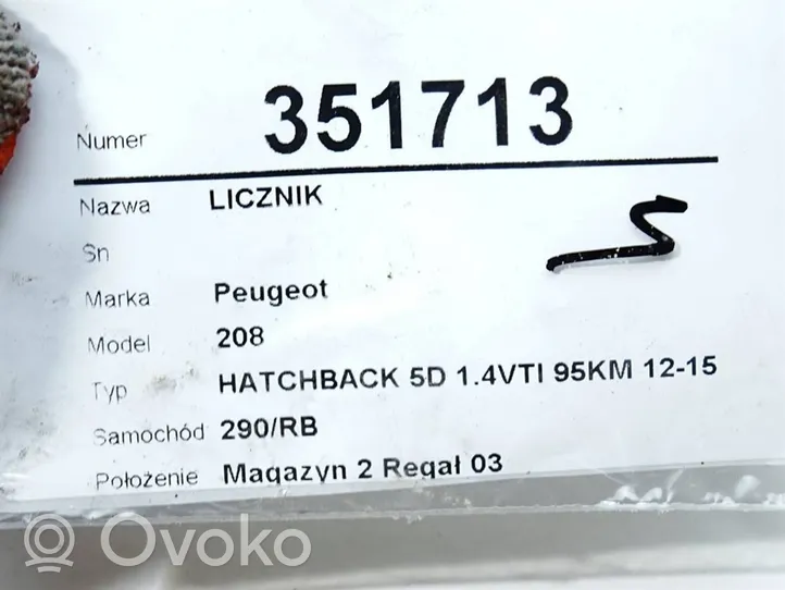 Peugeot 208 Tachimetro (quadro strumenti) 9673777580