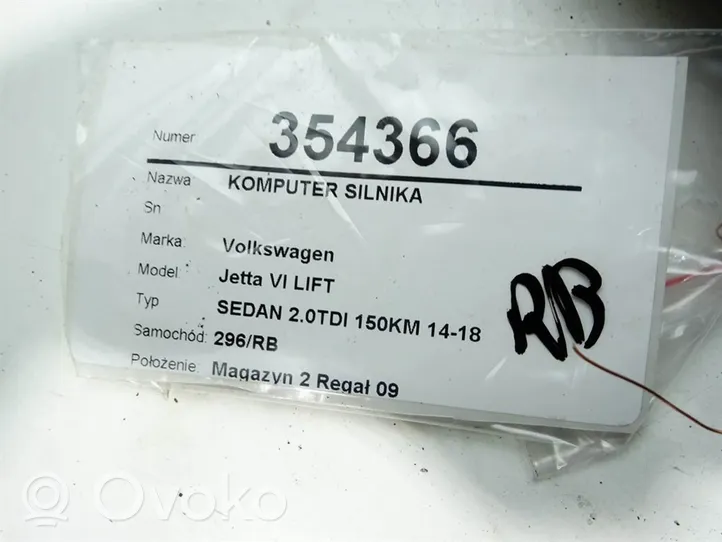 Volkswagen Jetta VI Komputer / Sterownik ECU silnika 