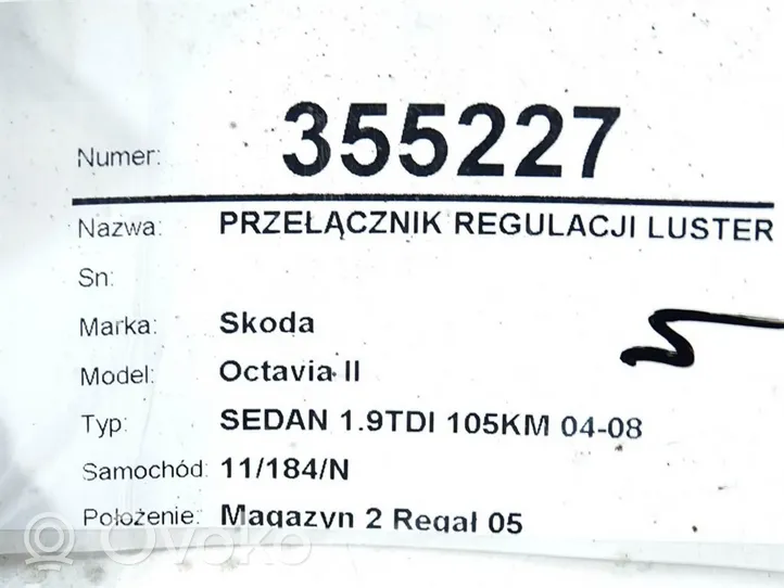 Skoda Octavia Mk2 (1Z) Bouton de commutateur rétroviseur latéral 1Z1959565A