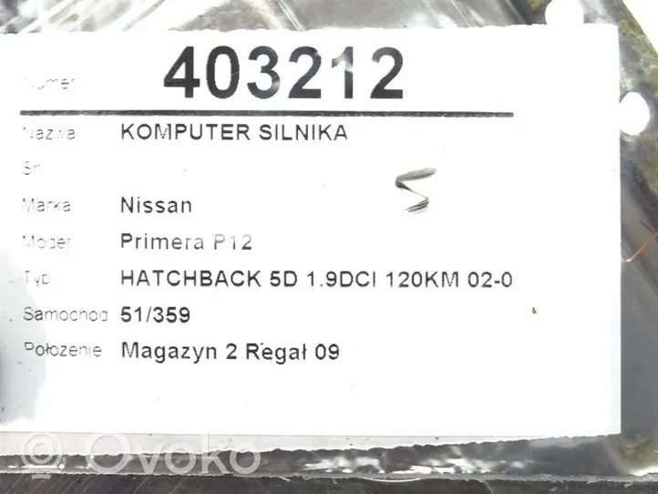 Nissan Primera Unité de commande, module ECU de moteur 0281011646