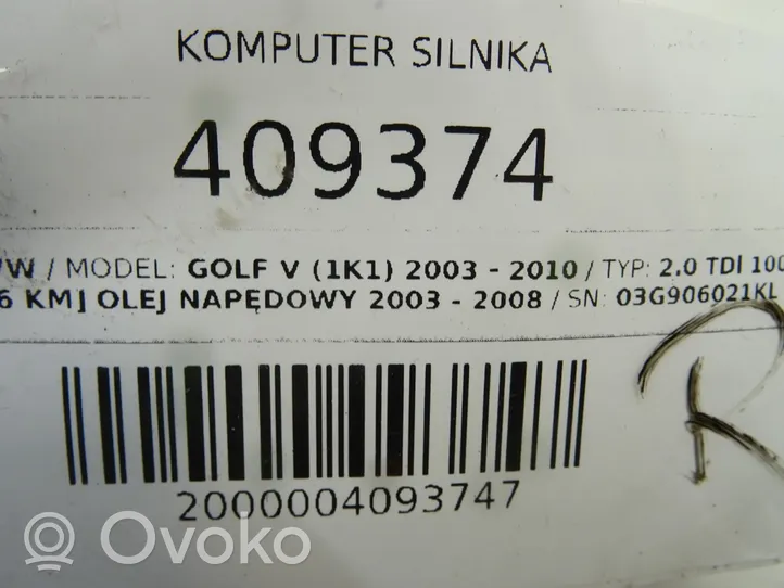 Volkswagen Golf V Moottorin ohjainlaite/moduuli (käytetyt) 03G906021KL