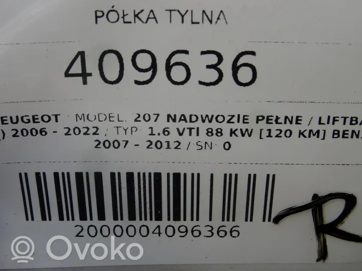 Peugeot 207 Półka tylna bagażnika 