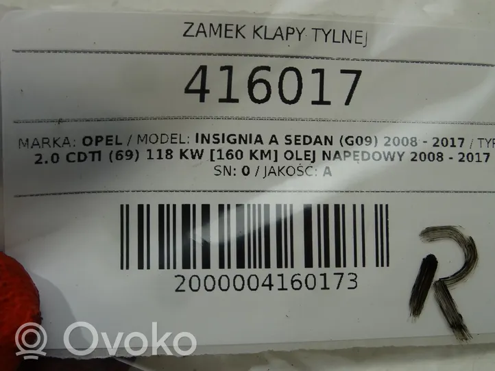 Opel Insignia A Takaluukun ulkopuolinen lukko 13513995