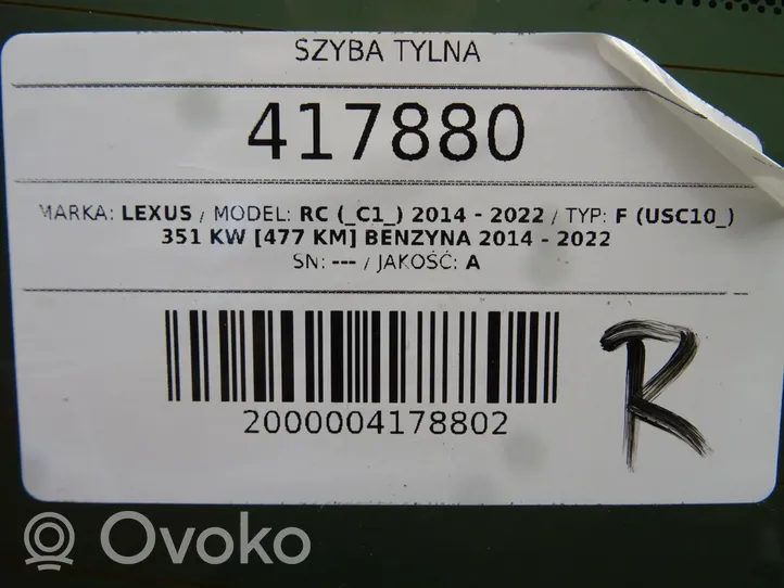 Lexus RC Szyba tylna 