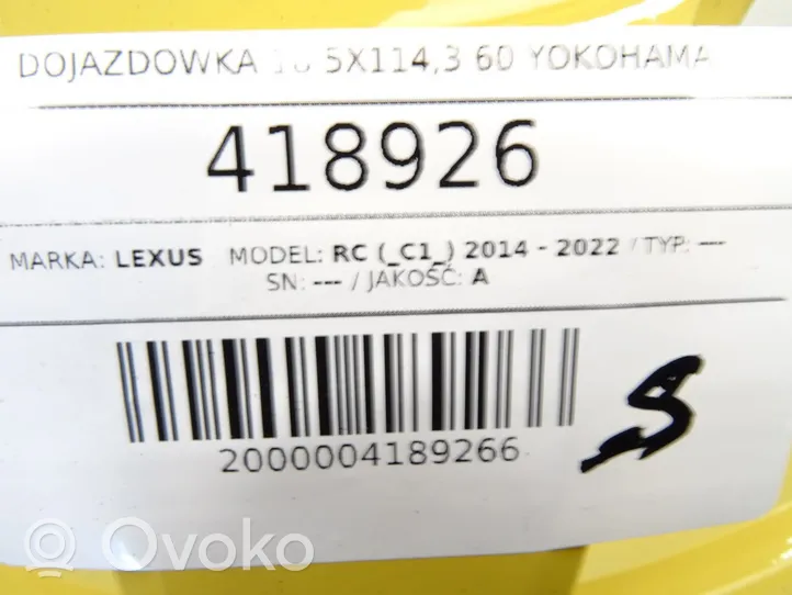 Lexus RC Koło zapasowe R16 