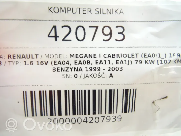 Renault Megane I Komputer / Sterownik ECU silnika 7700114503