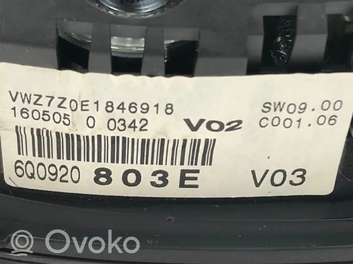Volkswagen Polo IV 9N3 Tachimetro (quadro strumenti) 6Q0920803E