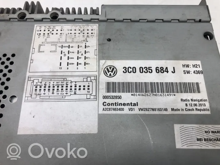 Volkswagen PASSAT CC Radio/CD/DVD/GPS-pääyksikkö 3C0035684J