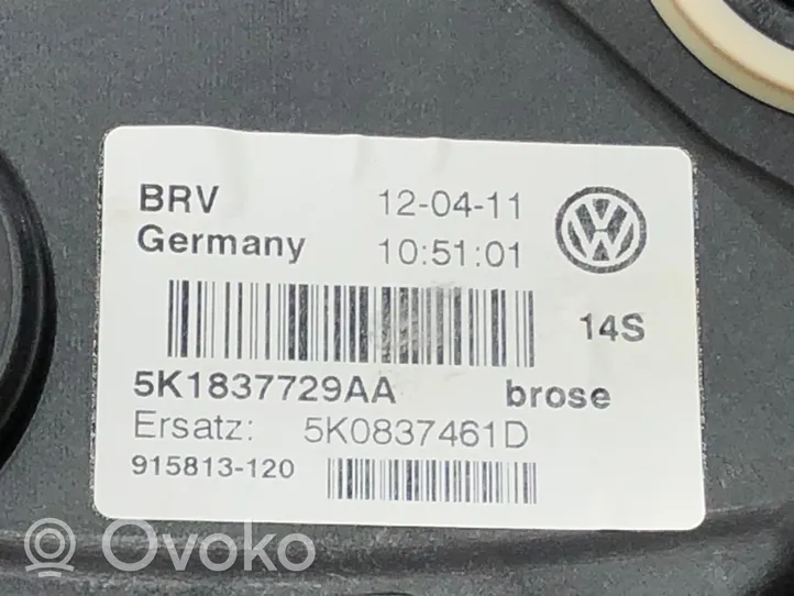 Volkswagen Golf VI Front door window regulator with motor 5K1837729AA