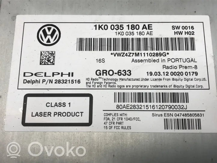 Volkswagen PASSAT CC Radija/ CD/DVD grotuvas/ navigacija 1K0035180AE