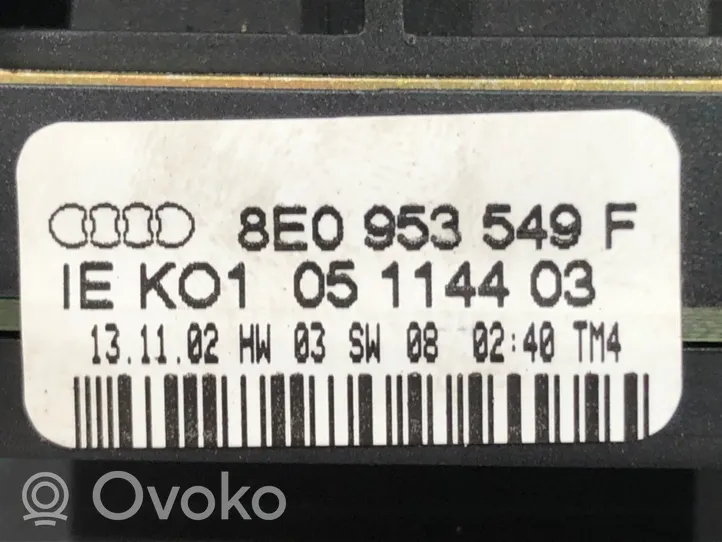 Audi A4 S4 B6 8E 8H Commodo, commande essuie-glace/phare 8E0953549F