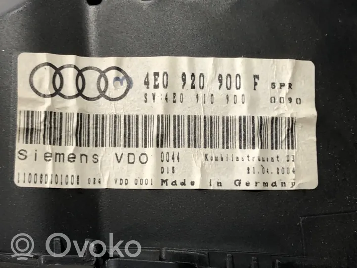 Audi A8 S8 D3 4E Tachimetro (quadro strumenti) 4E0920900F