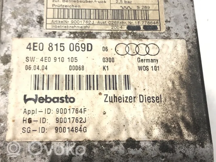 Audi A8 S8 D3 4E Pompe de circulation d'eau, chauffage auxiliaire Webasto 4E0815069D