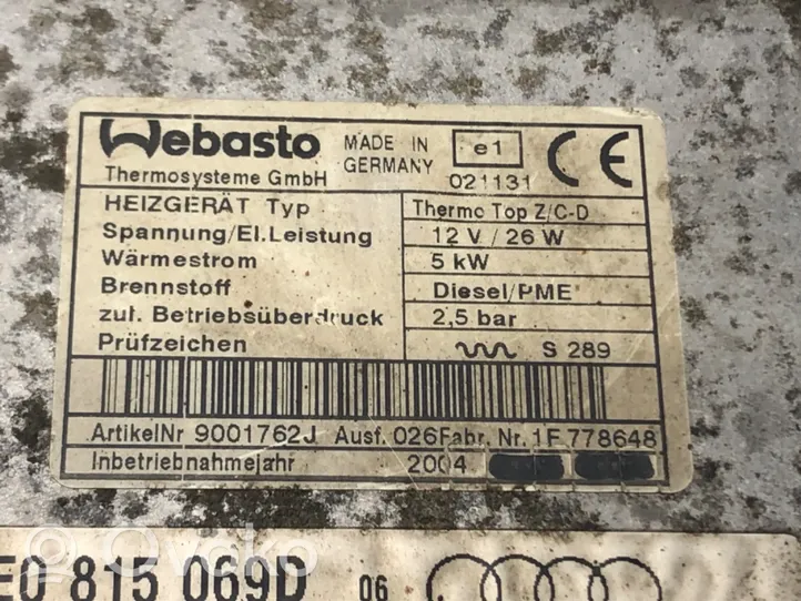 Audi A8 S8 D3 4E Autonomisen lämmittimen kiertopumppu (Webasto) 4E0815069D