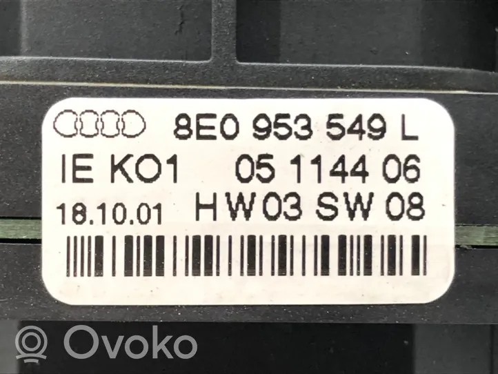 Audi A4 S4 B6 8E 8H Commodo, commande essuie-glace/phare 8E0953549L