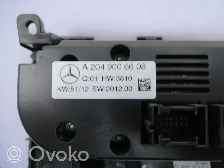 Mercedes-Benz C W204 Gaisa kondicioniera / klimata kontroles / salona apsildes vadības bloks (salonā) A2049006608