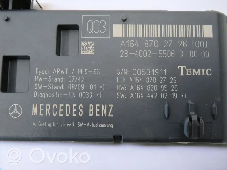 Mercedes-Benz ML W164 Bagažinės dangčio valdymo blokas A1648702726