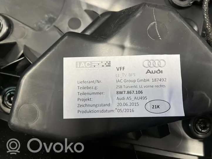 Audi A5 Garniture de panneau carte de porte avant 8W6867134