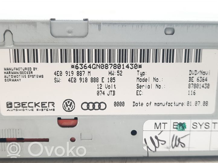Audi RS6 C6 Navigaatioyksikkö CD/DVD-soitin 4E0919887M
