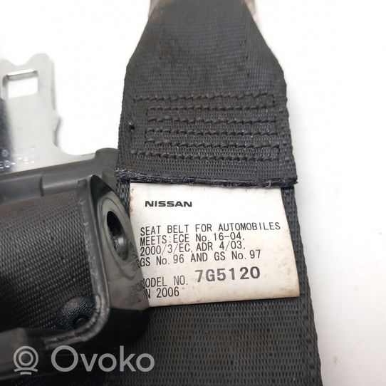 Nissan Navara D40 Pas bezpieczeństwa fotela tylnego środkowego 7G5120