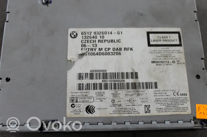 BMW 3 F30 F35 F31 Radio/CD/DVD/GPS-pääyksikkö 65129326014