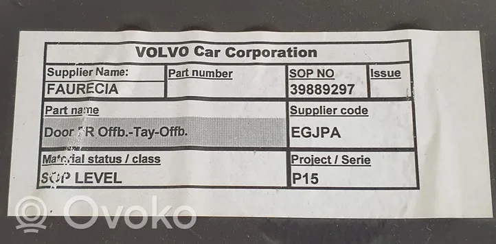 Volvo C70 Garniture de panneau carte de porte avant 39889297