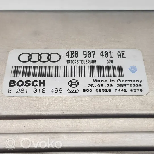 Audi A6 S6 C5 4B Komplettsatz Motorsteuergerät Zündschloss 0281010496